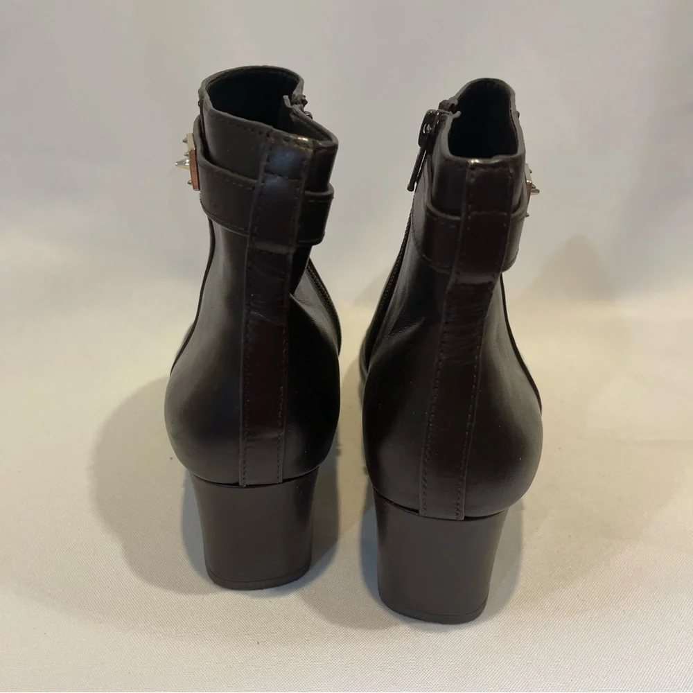 Antonio Melani‎ deep Brown Leather Zip Heel Booties Boots 7.5 M